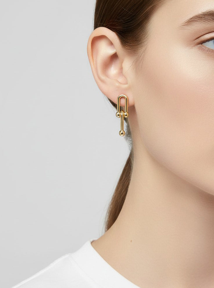 Gold Plated Horseshoe Chain Drop Earring