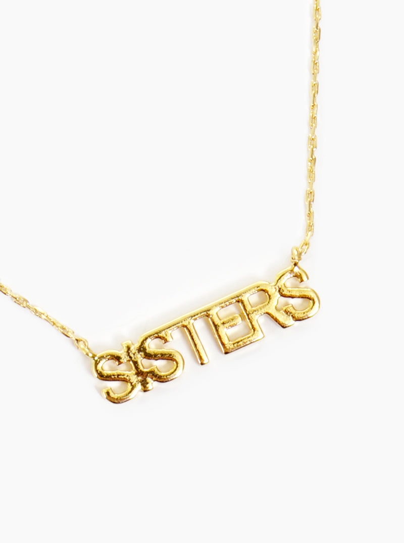 SISTERS Word Pendant Brass Necklace 18K Gold Dipped