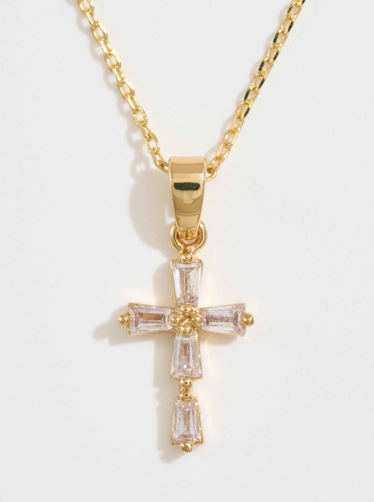 14K-Gold Dipped CZ Baguette Cross Pendant Necklace - Gold Dipped