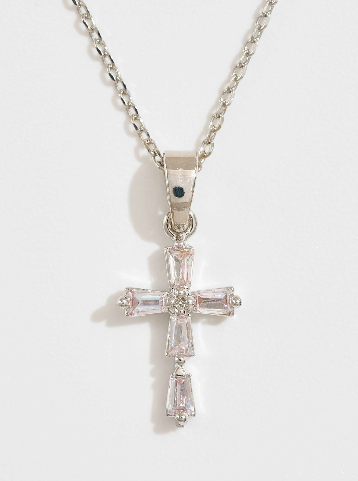 14K-Gold Dipped CZ Baguette Cross Pendant Necklace - White Gold Dipped
