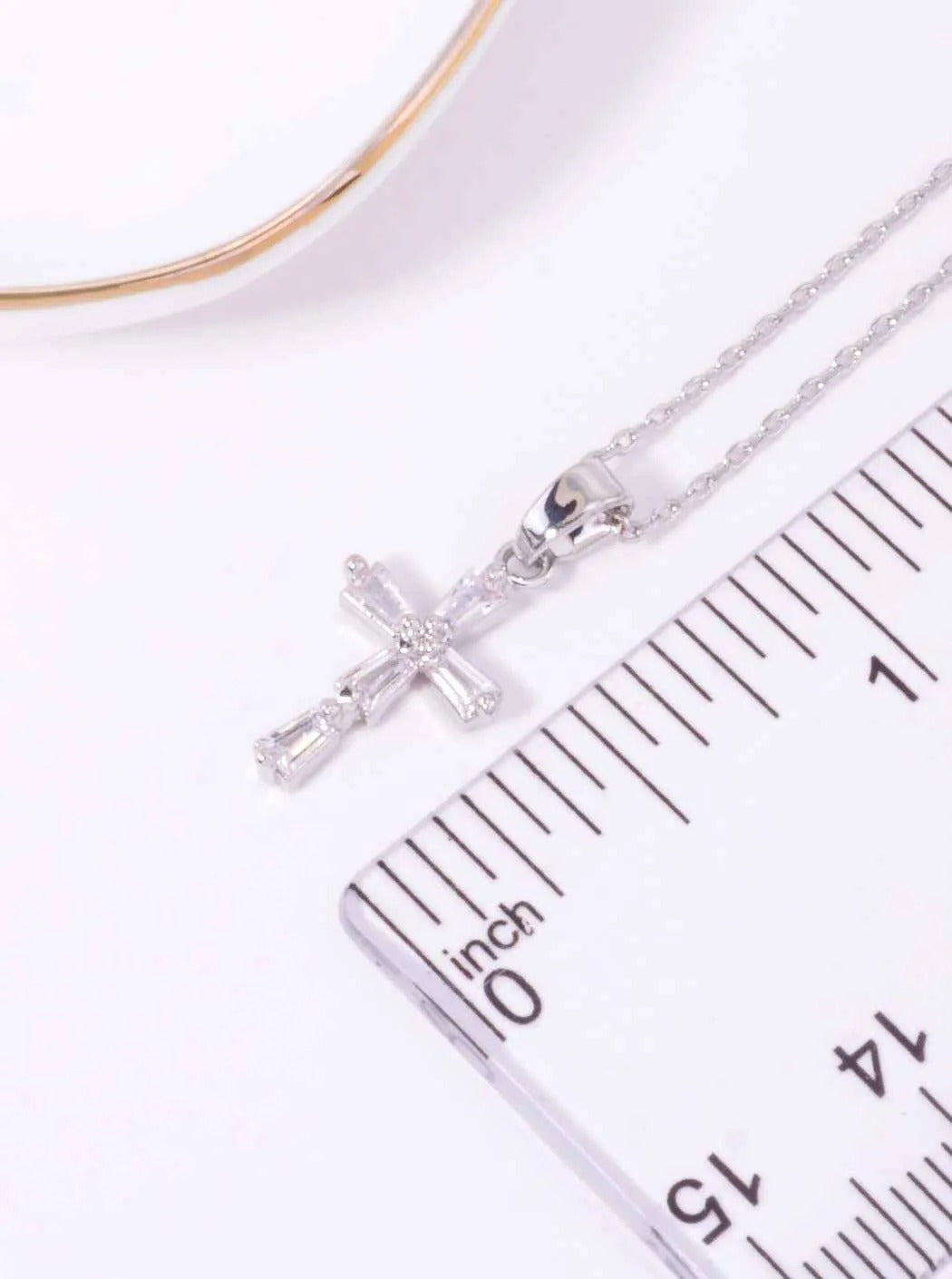 14K-Gold Dipped CZ Baguette Cross Pendant Necklace - White Gold Dipped