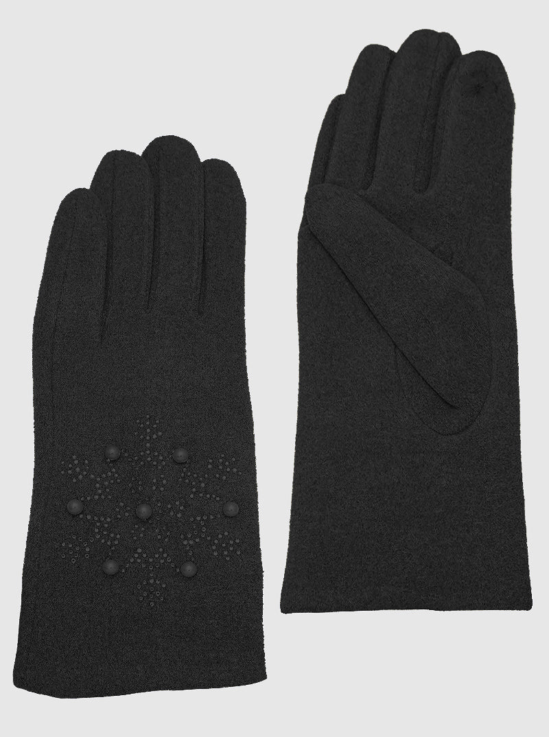 SNOWFLAKE DECORATED WITH PEARL BEADS TOUCHSCREEN COMPATIBLE GLOVES
