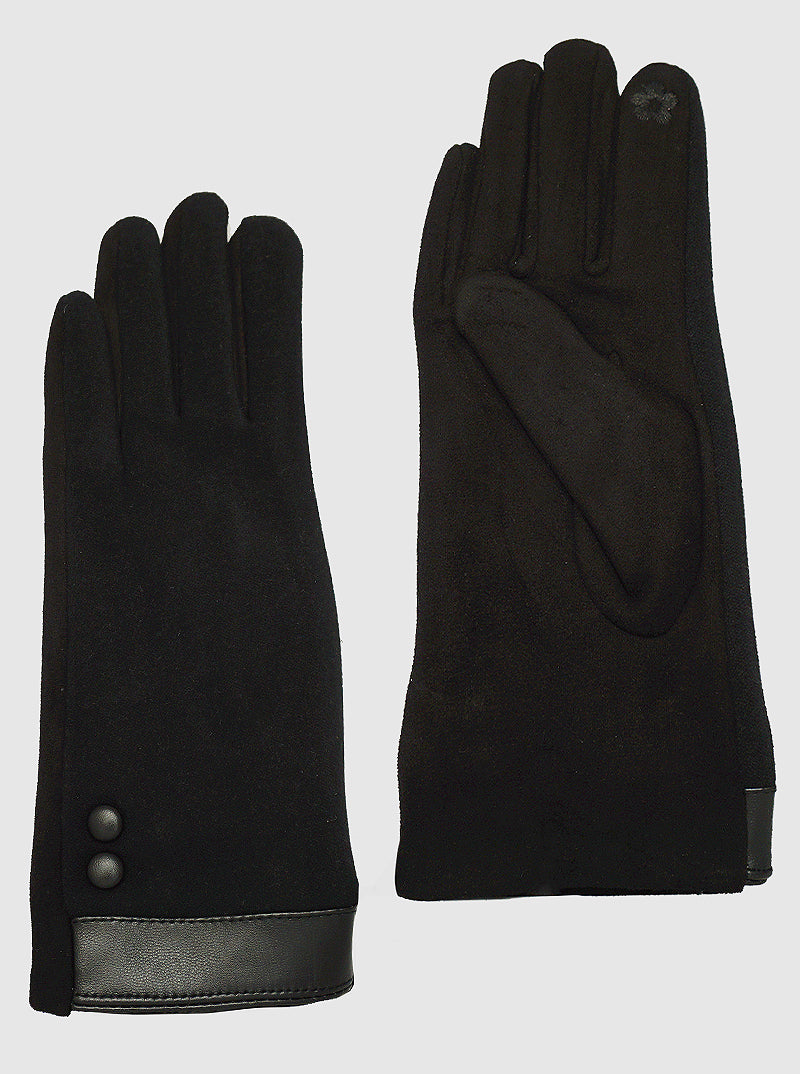 SUEDE LEATHERETTE INSULATED TOUCHSCREEN BUTTON GLOVES