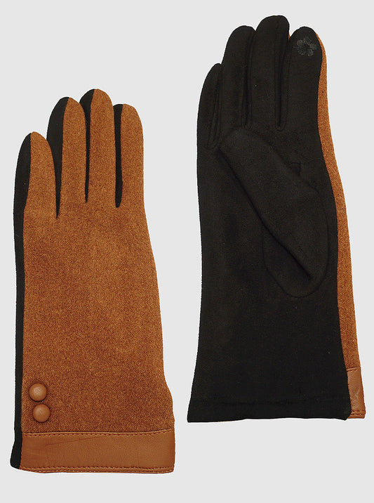 SUEDE LEATHERETTE INSULATED TOUCHSCREEN BUTTON GLOVES