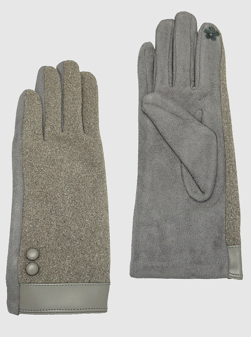 SUEDE LEATHERETTE INSULATED TOUCHSCREEN BUTTON GLOVES