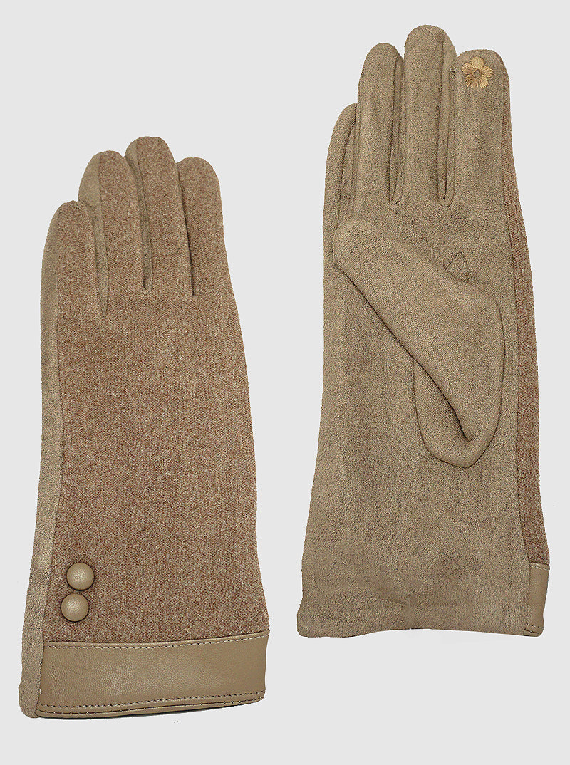 SUEDE LEATHERETTE INSULATED TOUCHSCREEN BUTTON GLOVES