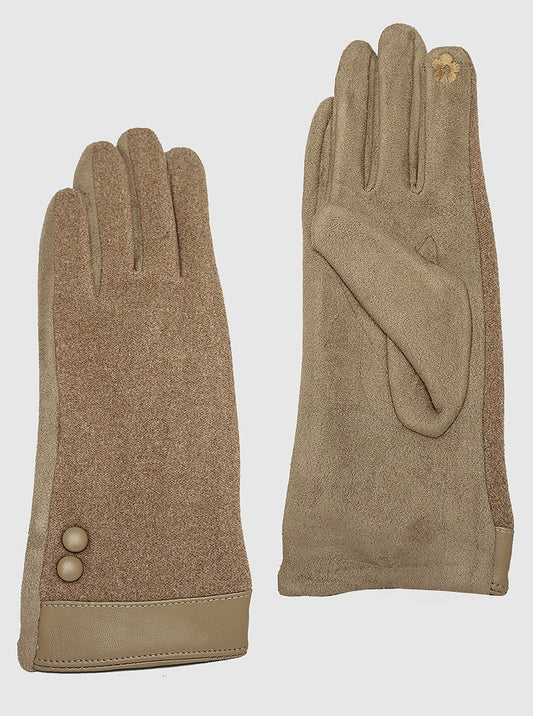 SUEDE LEATHERETTE INSULATED TOUCHSCREEN BUTTON GLOVES