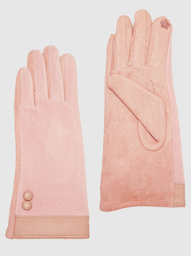 SUEDE LEATHERETTE INSULATED TOUCHSCREEN BUTTON GLOVES