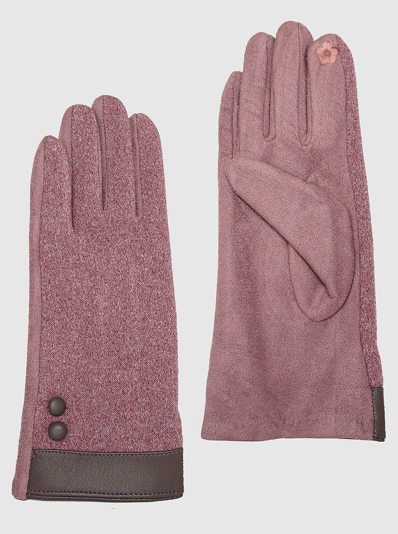 SUEDE LEATHERETTE INSULATED TOUCHSCREEN BUTTON GLOVES