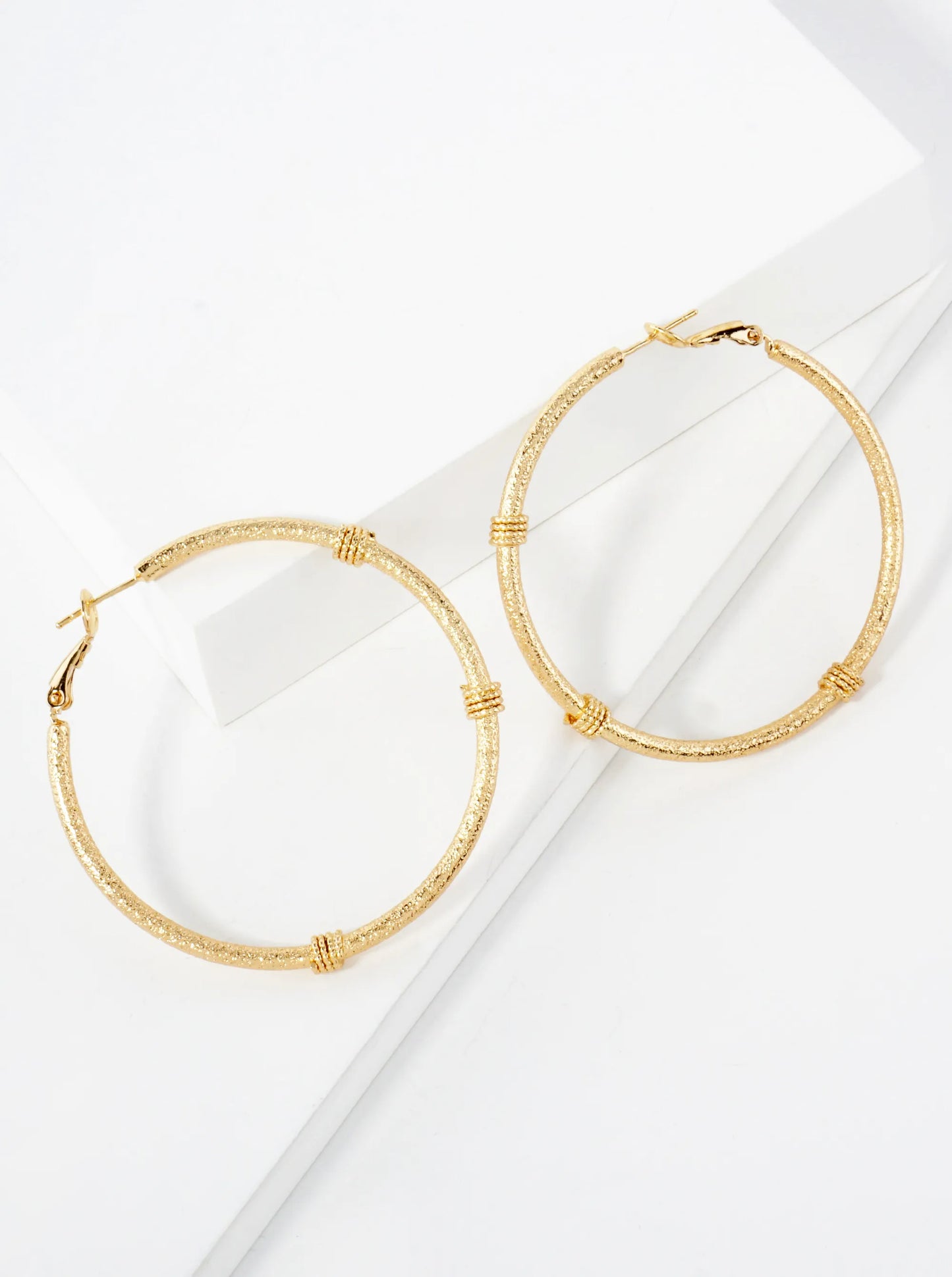 Sand-Texture 14K-Gold-Dipped 50mm Omega-Back Hoop Earrings