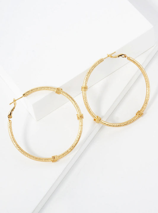 Sand-Texture 14K-Gold-Dipped 50mm Omega-Back Hoop Earrings