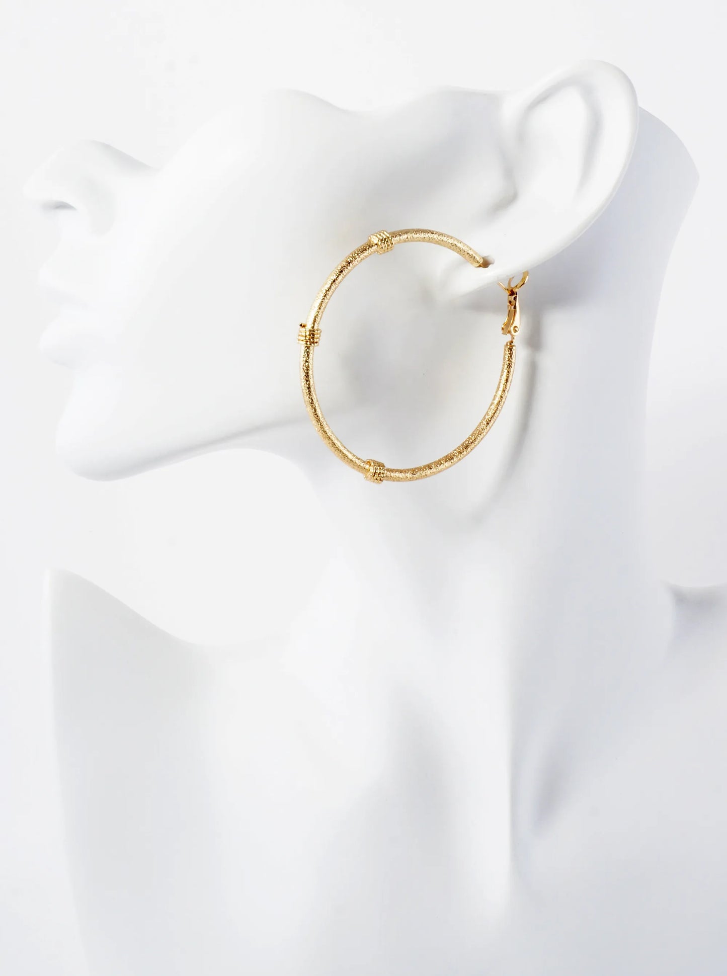 Sand-Texture 14K-Gold-Dipped 50mm Omega-Back Hoop Earrings