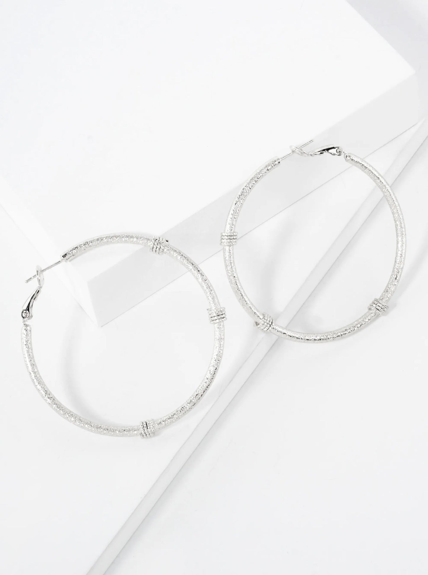 Sand-Texture 14K-Gold-Dipped 50mm Omega-Back Hoop Earrings