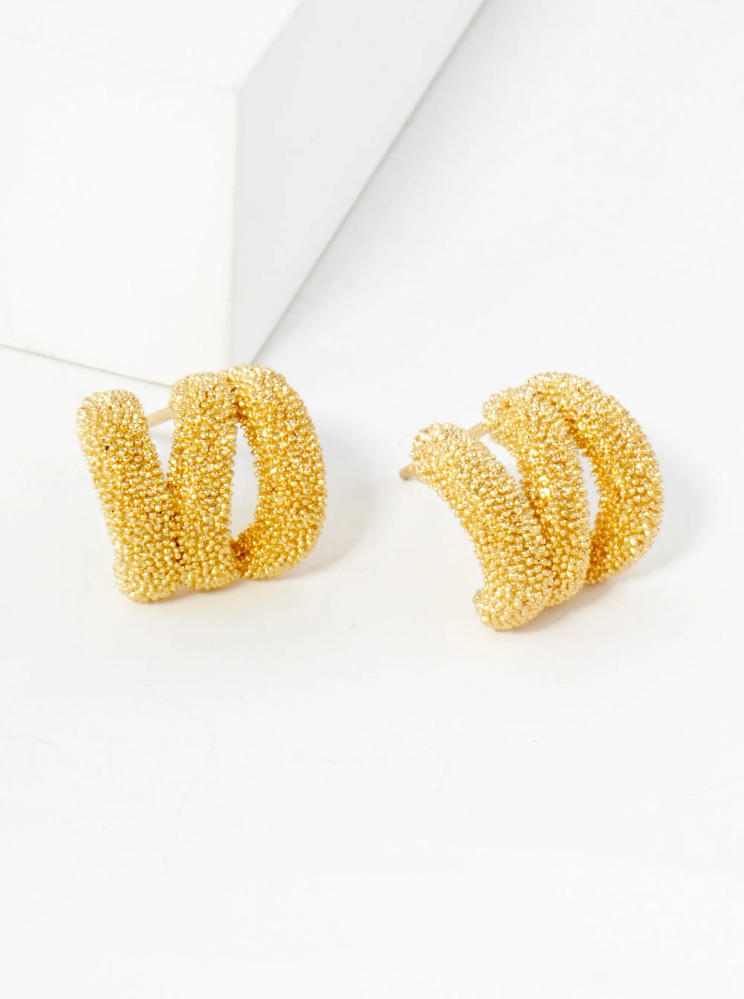 Sand-Texture 14K-Gold-Dipped Brass 12mm Claw Earrings