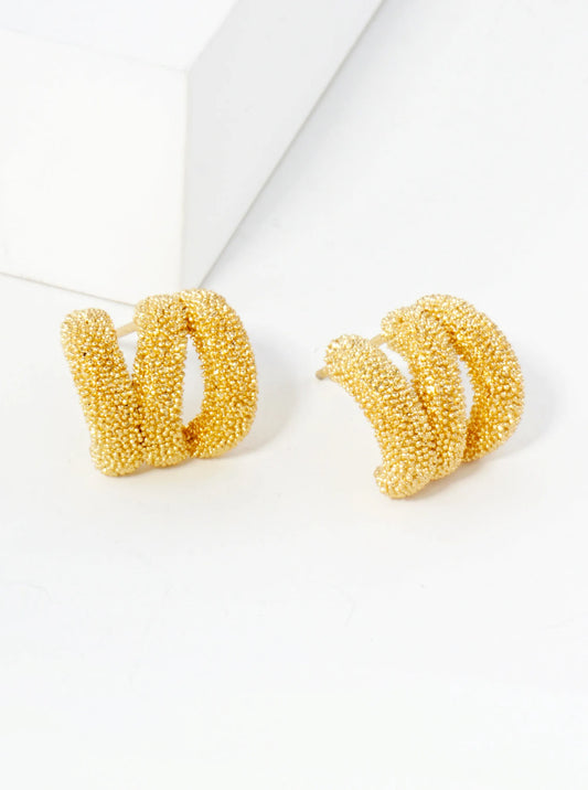 Sand-Texture 14K-Gold-Dipped Brass 12mm Claw Earrings
