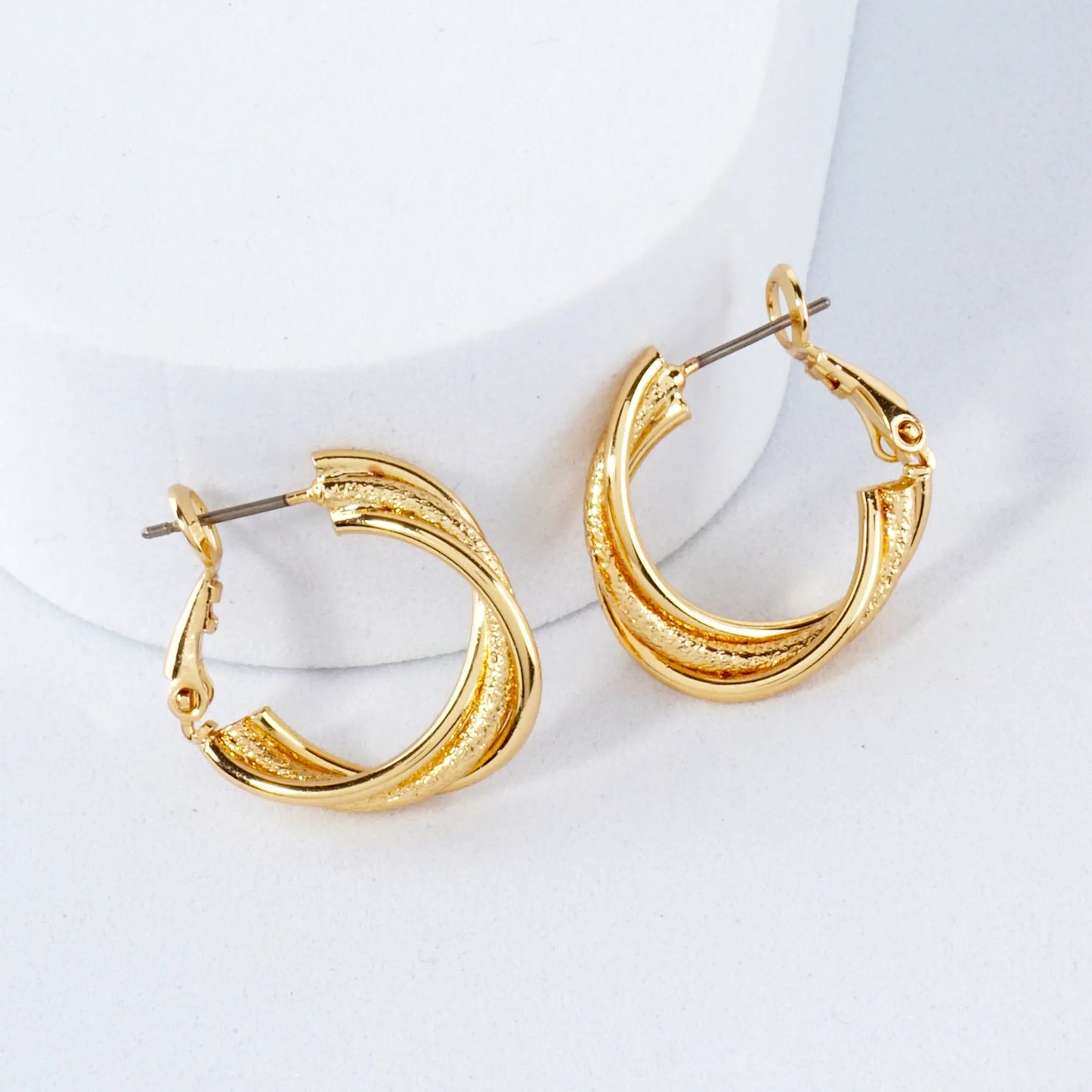 Sand-Texture 14K-Gold-Dipped Brass 20mm Twisted Omega-Back Hoop Earrings