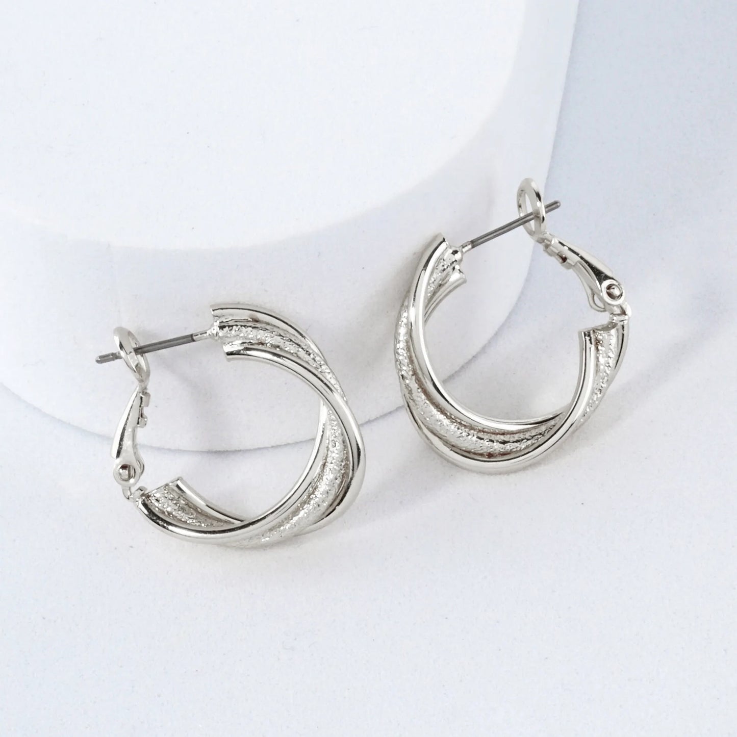 Sand-Texture 14K-Gold-Dipped Brass 20mm Twisted Omega-Back Hoop Earrings
