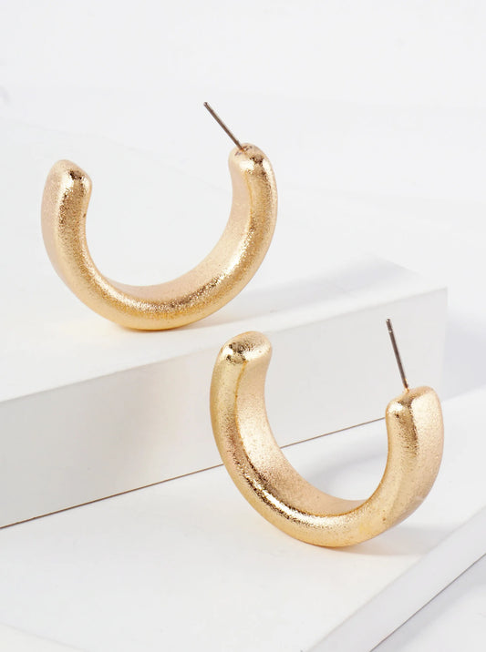 Sand-Texture 35mm Metallic Flat Hollow Hoop Earrings With-Titanium-Post