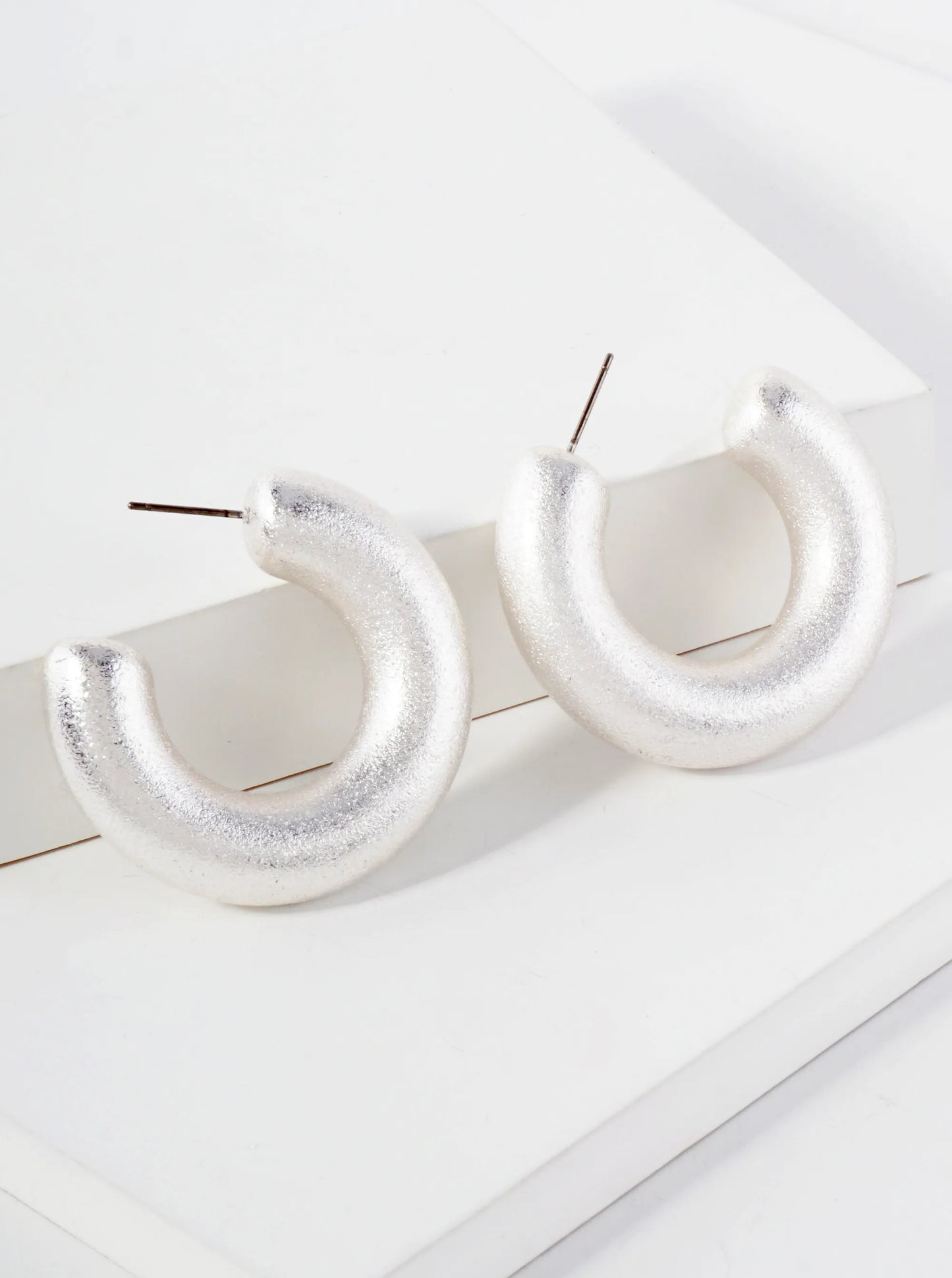Sand-Texture 35mm Metallic Hollow Hoop Earrings With-Titanium-Post