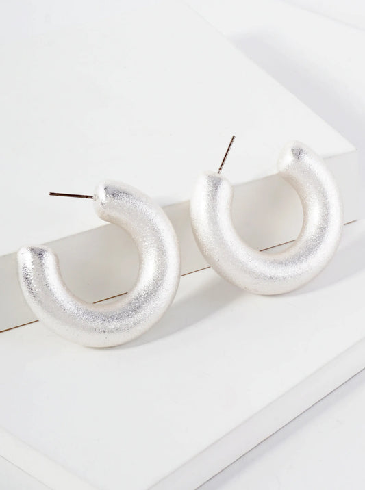 Sand-Texture 35mm Metallic Hollow Hoop Earrings With-Titanium-Post