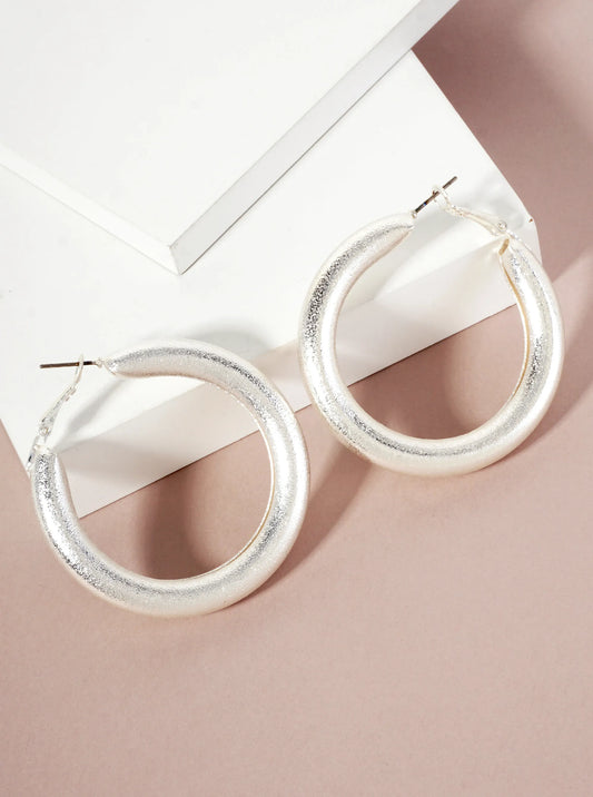 Sand-Texture 50mm Latch-Back Hoop Earrings With-Titanium-Post