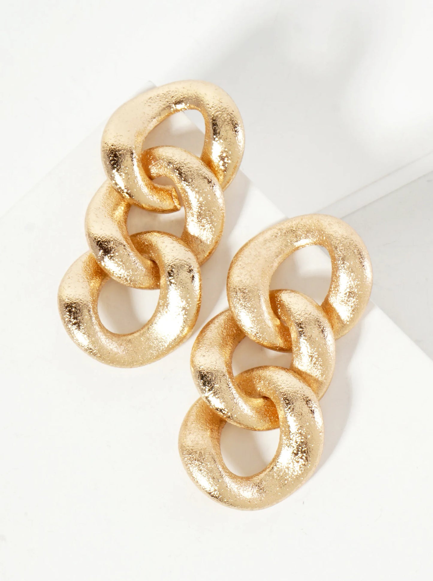 Sand-Texture Hollow Metallic Chain Drop Statement Earrings With-Titanium-Post