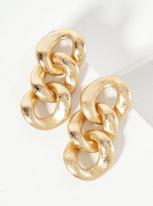 Sand-Texture Hollow Metallic Chain Drop Statement Earrings With-Titanium-Post