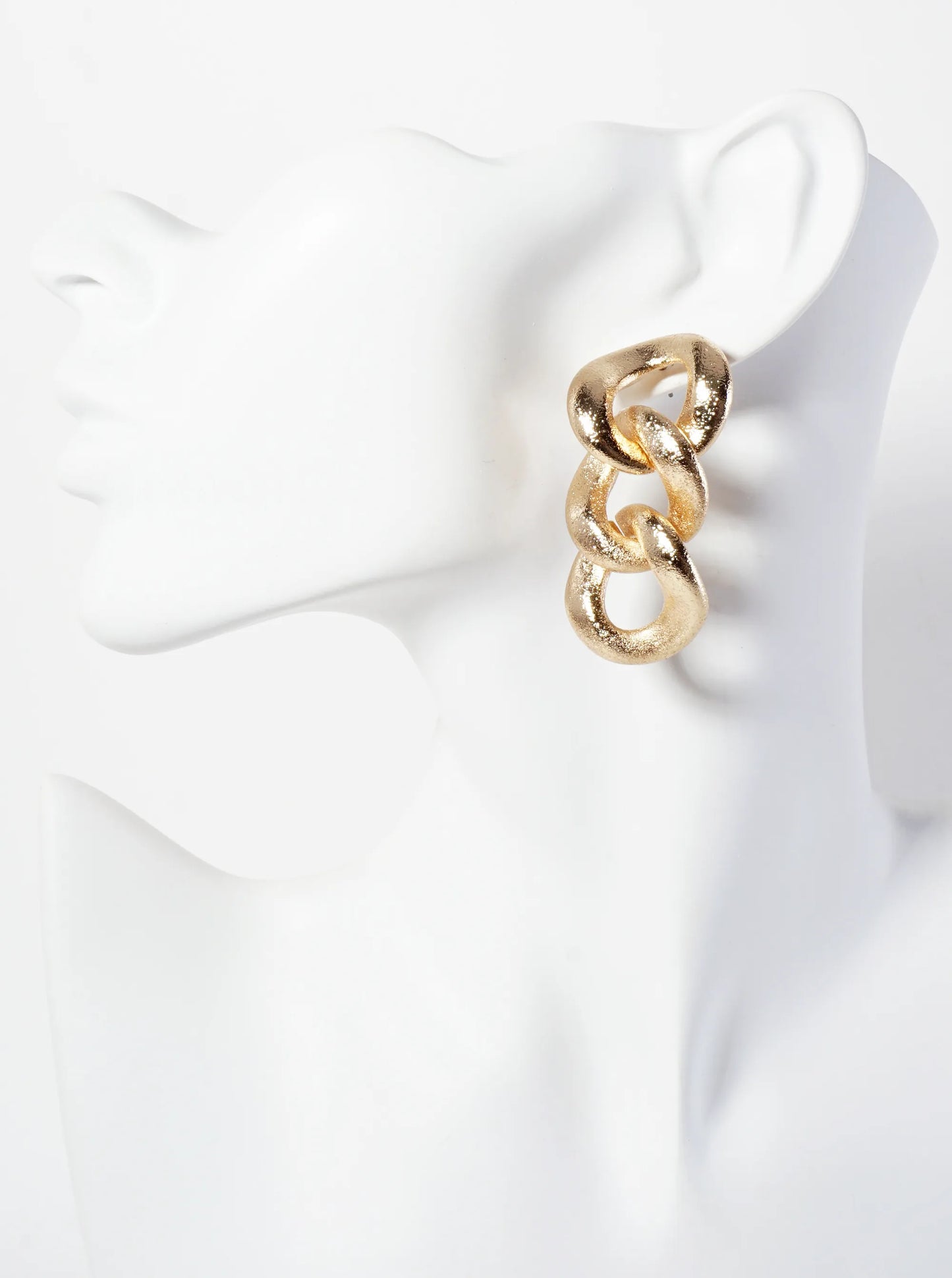 Sand-Texture Hollow Metallic Chain Drop Statement Earrings With-Titanium-Post