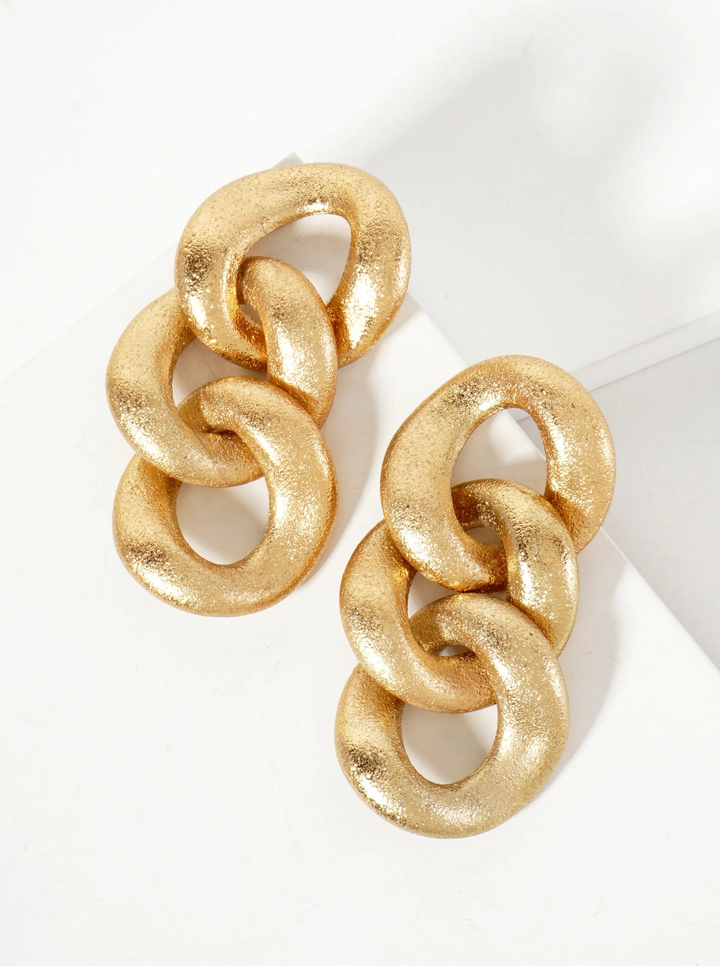 Sand-Texture Hollow Metallic Chain Drop Statement Earrings With-Titanium-Post