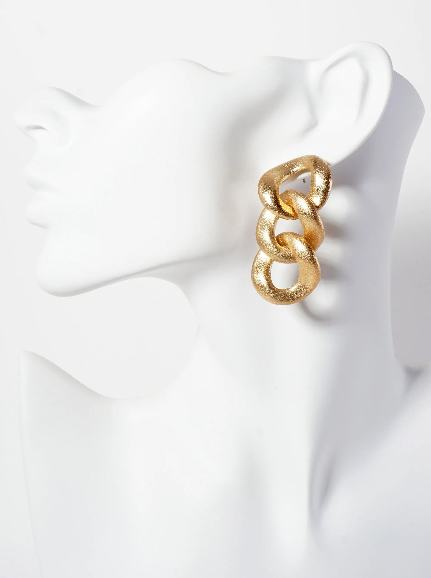 Sand-Texture Hollow Metallic Chain Drop Statement Earrings With-Titanium-Post