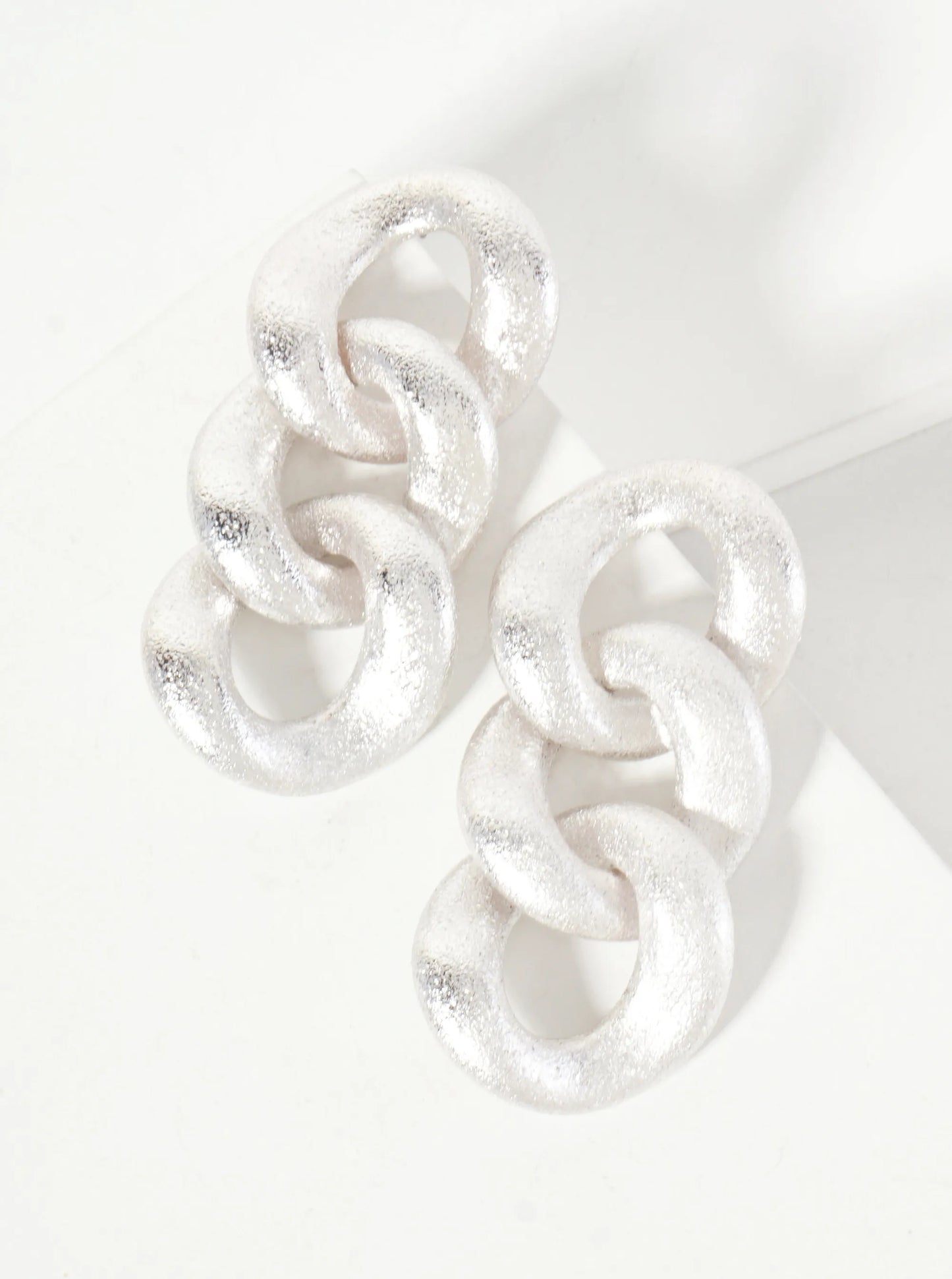 Sand-Texture Hollow Metallic Chain Drop Statement Earrings With-Titanium-Post