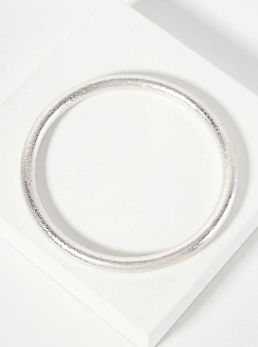 Sand-Texture Metal Polished Hollow 6mm Bangle Bracelet