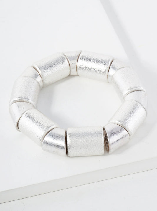 Sand-Texture Metallic Beaded Geometric Stretch Bracelet
