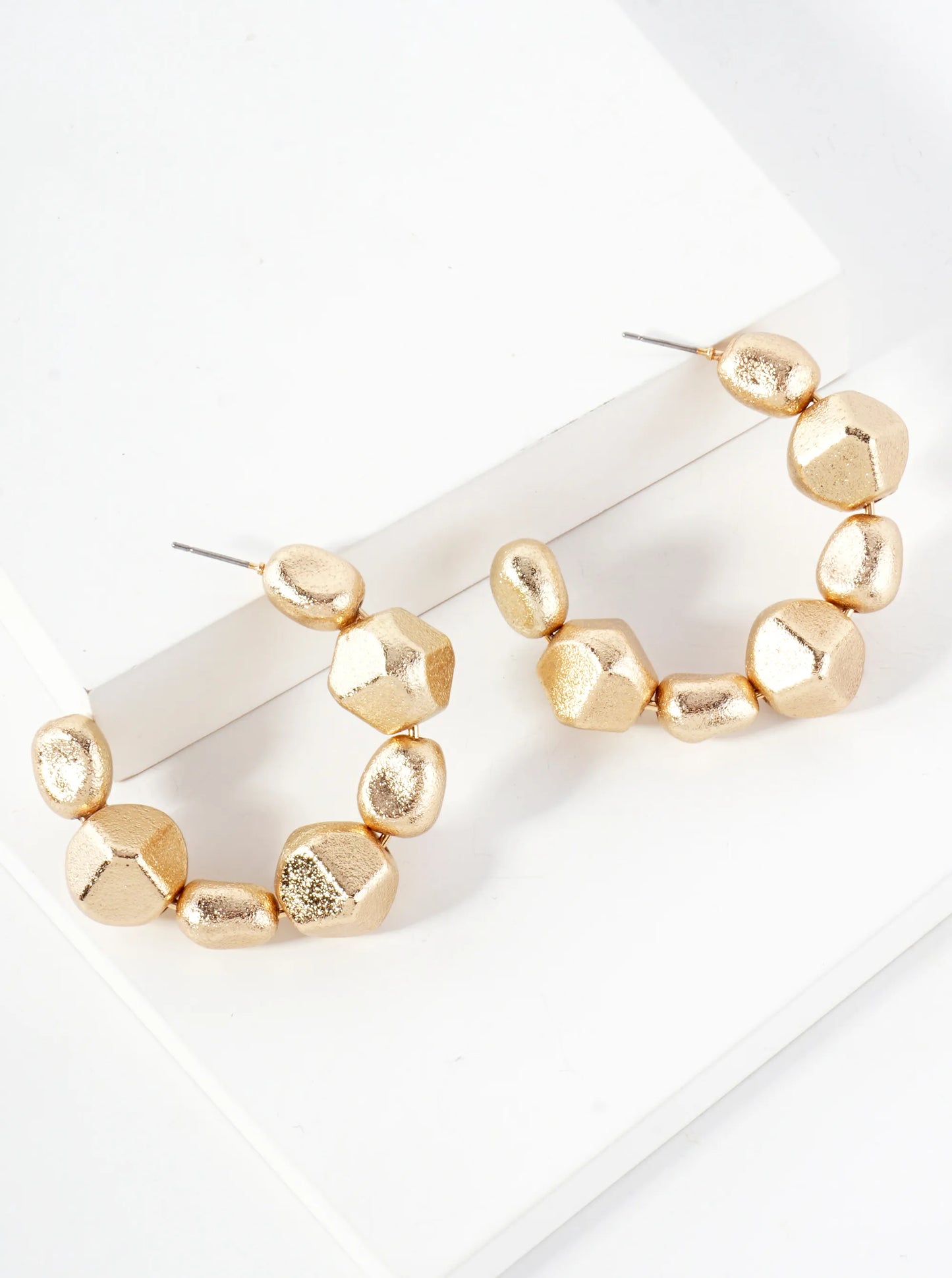 Sand-Texture Metallic-Beads 50mm Hoop Earrings With-Titanium-Post