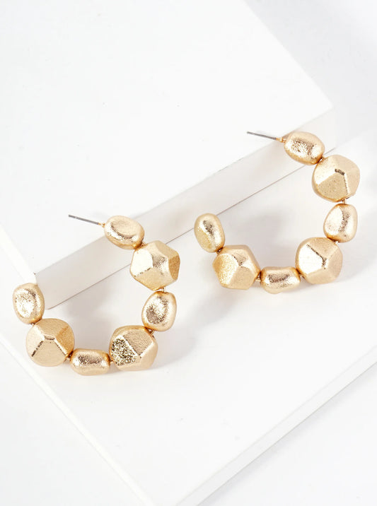 Sand-Texture Metallic-Beads 50mm Hoop Earrings With-Titanium-Post