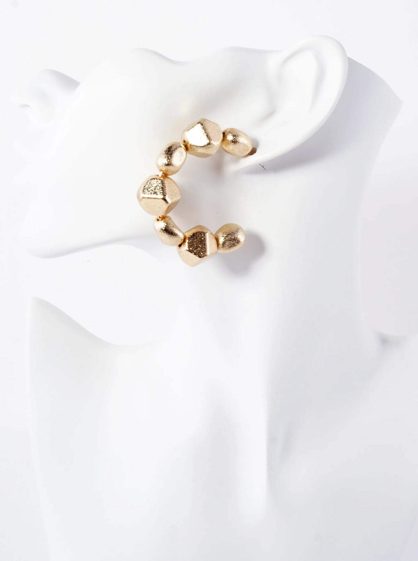 Sand-Texture Metallic-Beads 50mm Hoop Earrings With-Titanium-Post