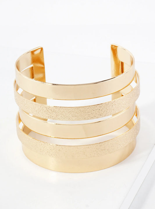 Sand-Texture Multi-Layer Wide Metal Statement Open Cuff Bracelet
