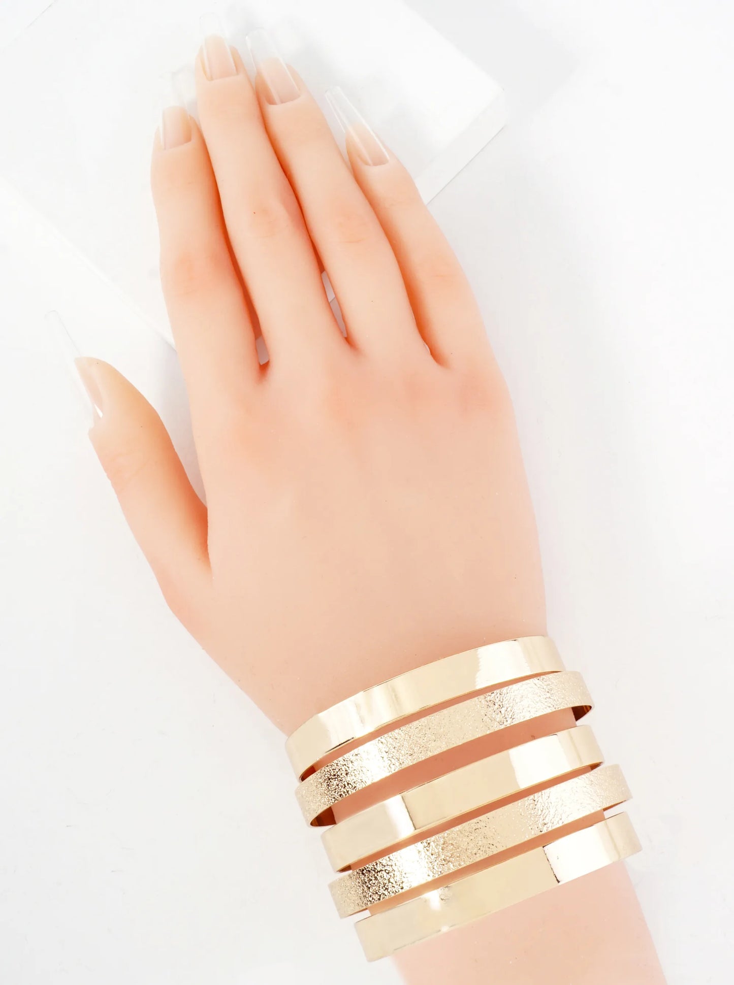 Sand-Texture Multi-Layer Wide Metal Statement Open Cuff Bracelet