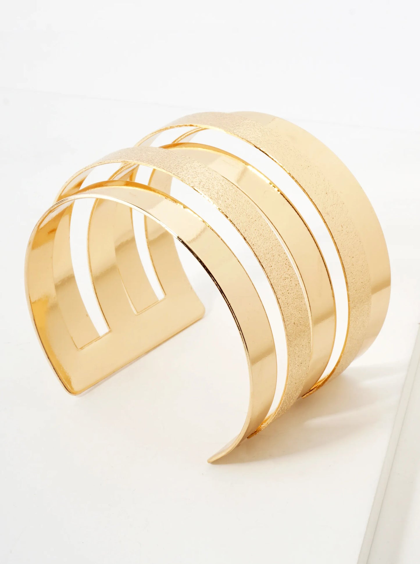 Sand-Texture Multi-Layer Wide Metal Statement Open Cuff Bracelet