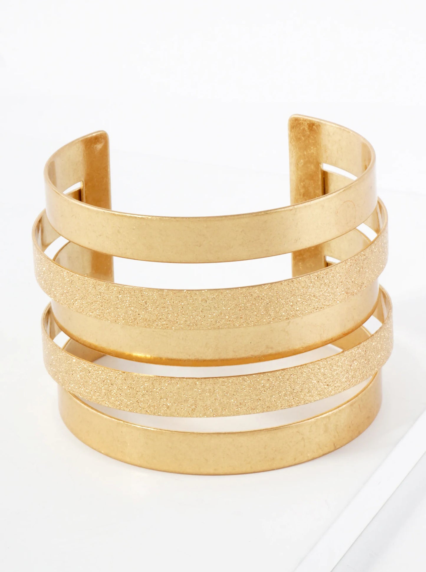 Sand-Texture Multi-Layer Wide Metal Statement Open Cuff Bracelet
