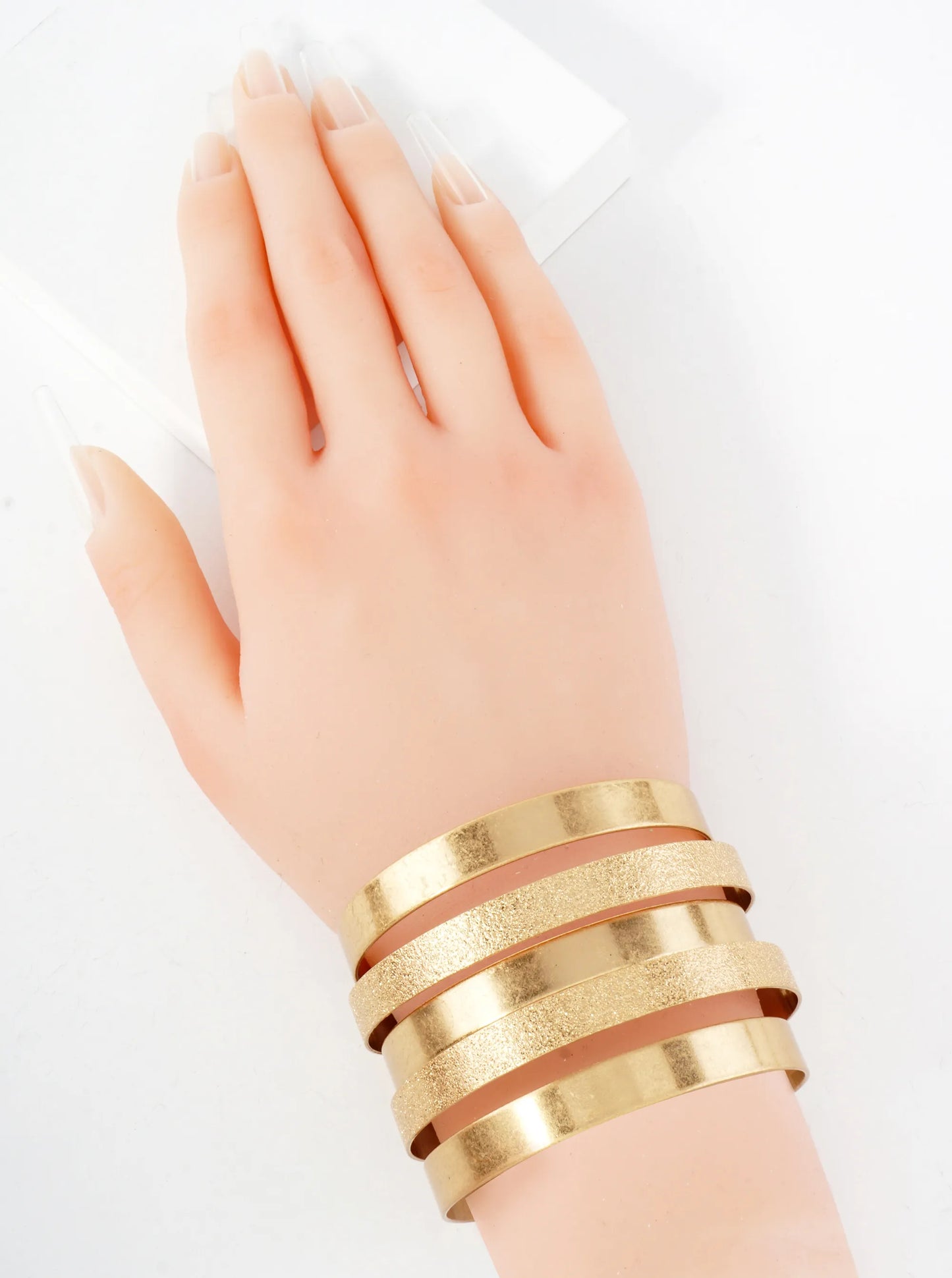 Sand-Texture Multi-Layer Wide Metal Statement Open Cuff Bracelet