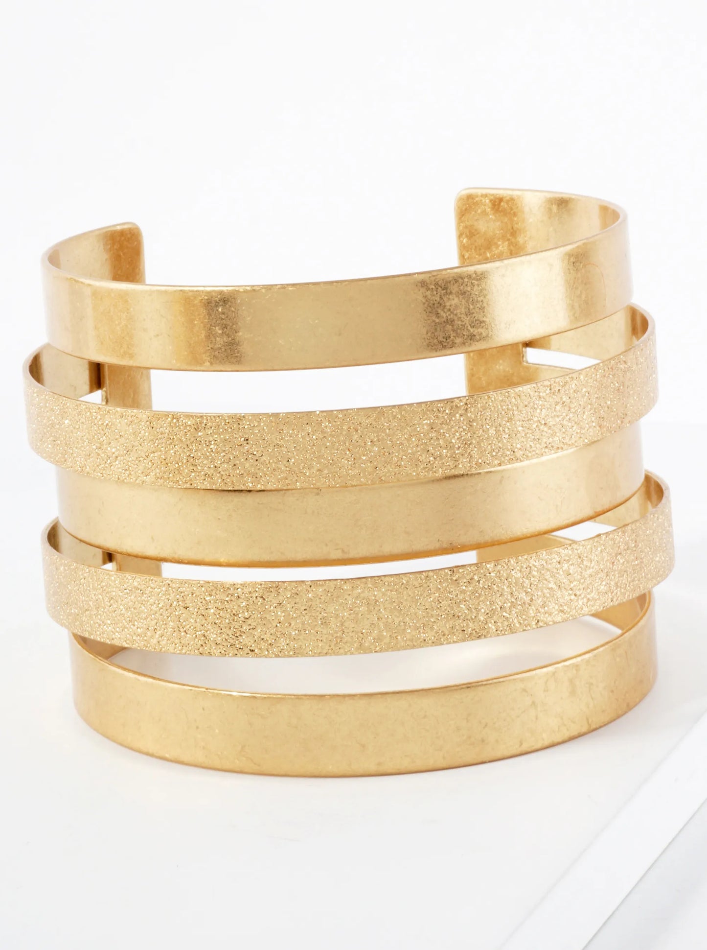 Sand-Texture Multi-Layer Wide Metal Statement Open Cuff Bracelet
