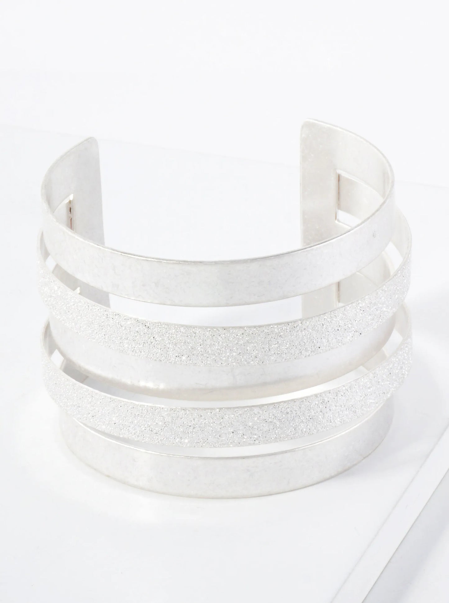 Sand-Texture Multi-Layer Wide Metal Statement Open Cuff Bracelet