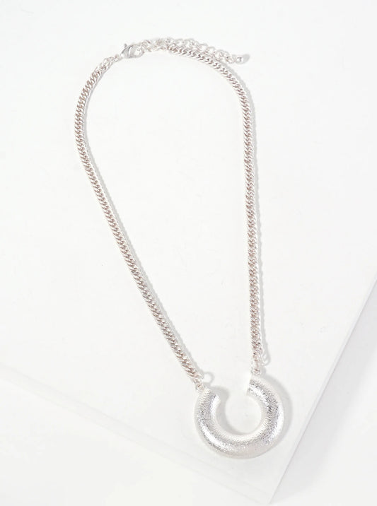 Sand-Texture Open Circle Pendant 16-inch Necklace