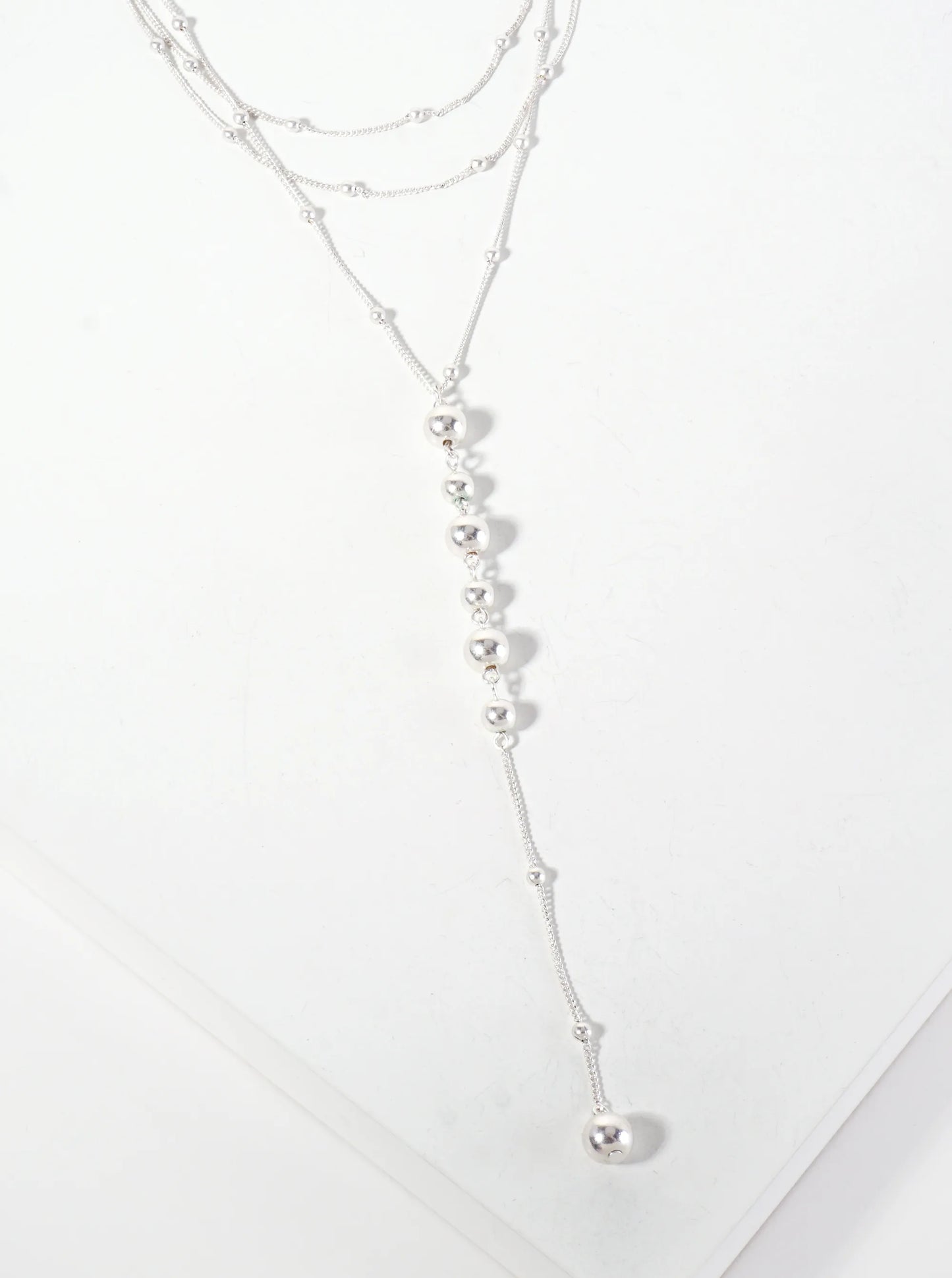 Satellite-Chain Layered 5-inch Ball-Beaded Chain Drop Y Necklace