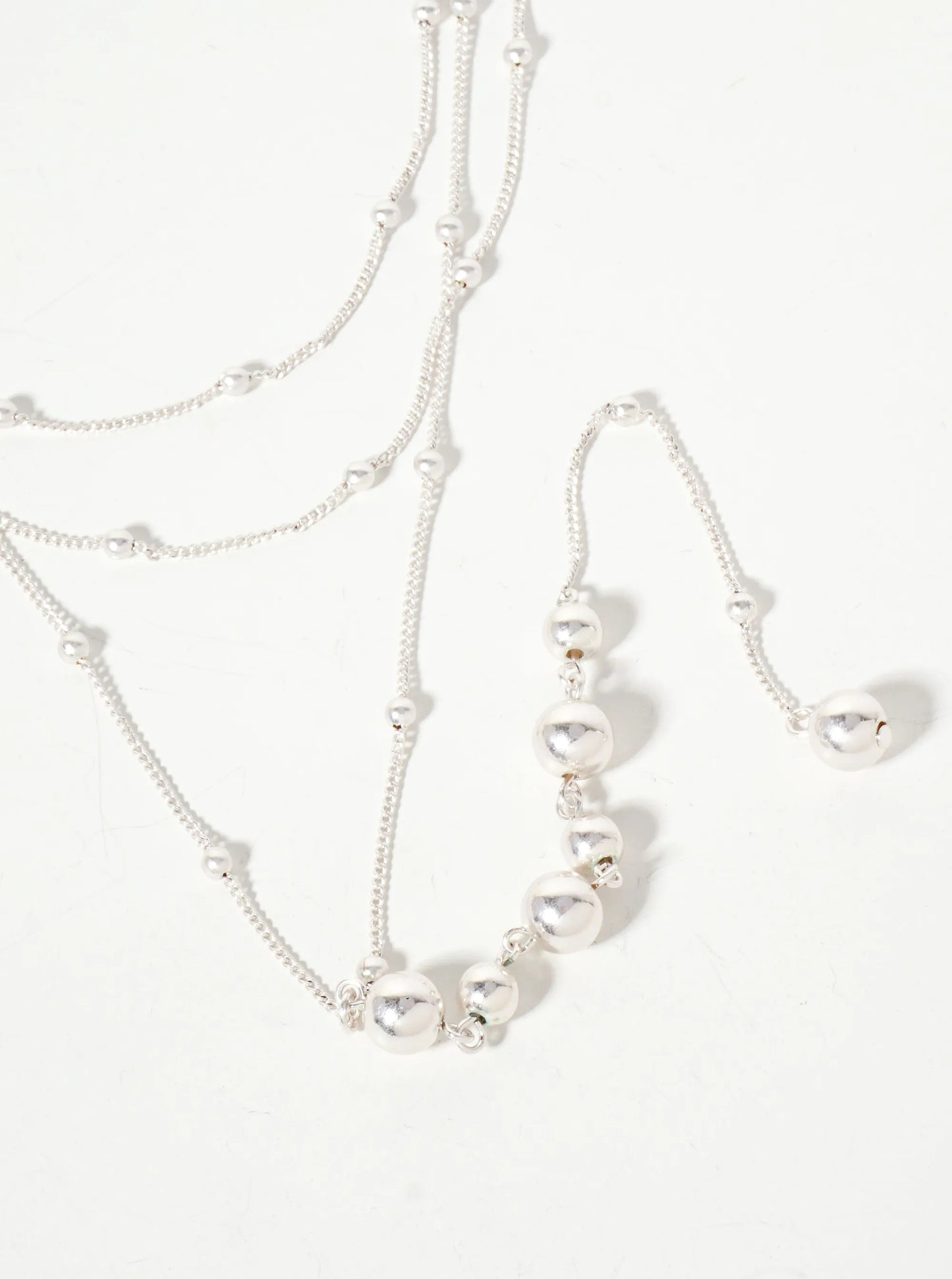 Satellite-Chain Layered 5-inch Ball-Beaded Chain Drop Y Necklace