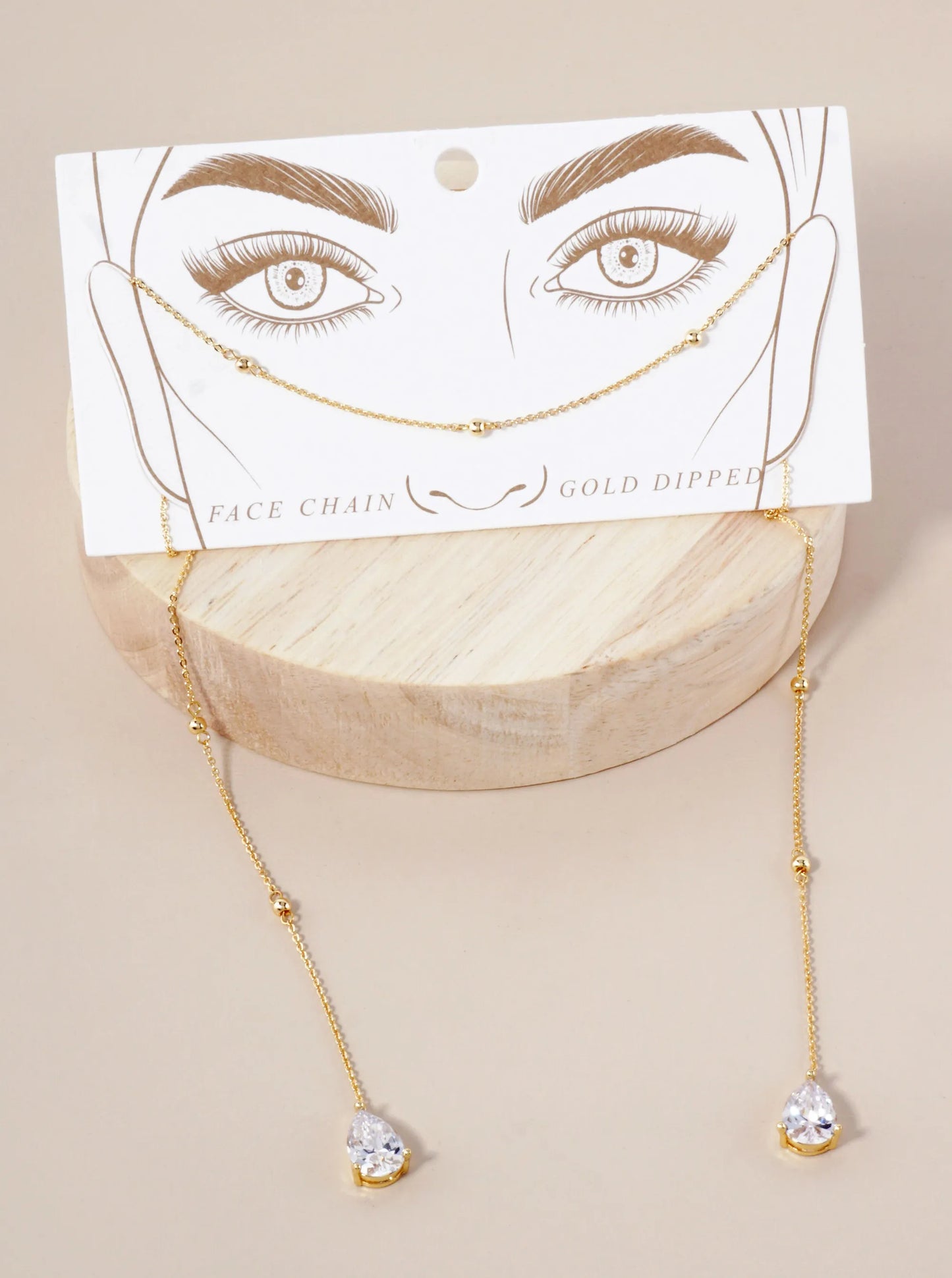 Satellite-Style 3-Prong Teardrop Cubic-Zirconia Drop 18K-Gold-Dipped Face-Chain