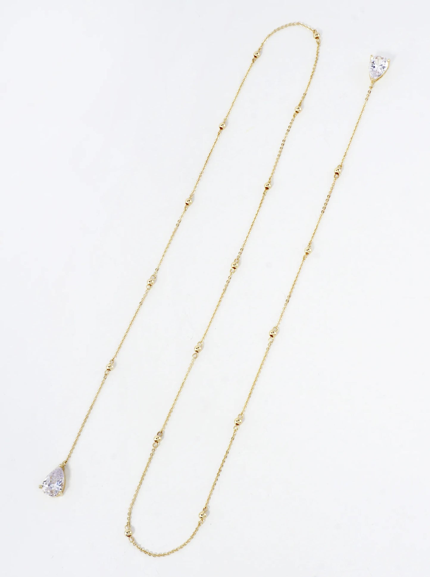 Satellite-Style 3-Prong Teardrop Cubic-Zirconia Drop 18K-Gold-Dipped Face-Chain
