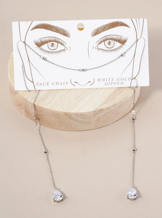 Satellite-Style 3-Prong Teardrop Cubic-Zirconia Drop 18K-Gold-Dipped Face-Chain