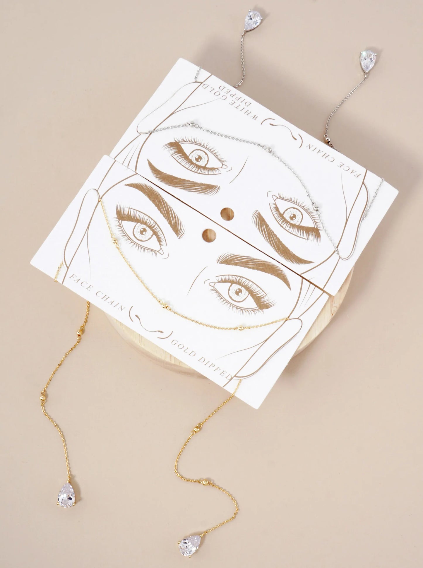Satellite-Style 3-Prong Teardrop Cubic-Zirconia Drop 18K-Gold-Dipped Face-Chain